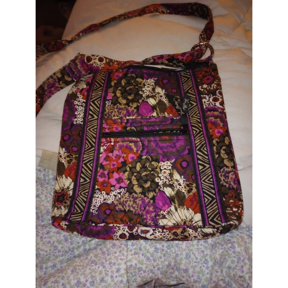 Vera Bradley Retired Rosewood Pattern Triple Zip Hipster Crossbody Bag.